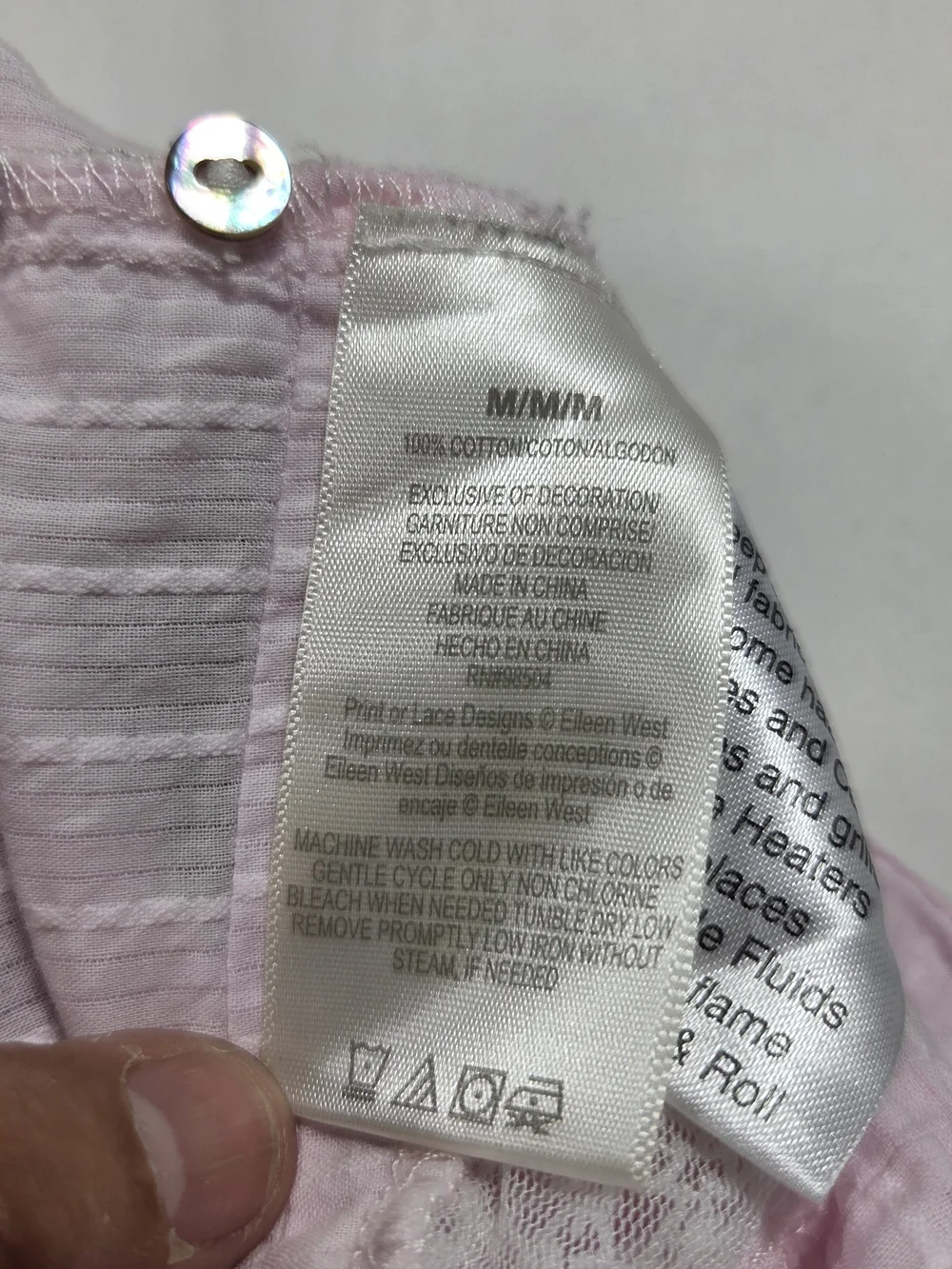 Eileen West Pale Pink Cotton Nightgown Smocked Bodice Lace Trim Sleeveless - Picture 12 of 13